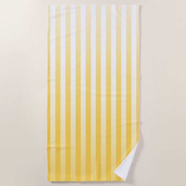 Sunflower Yellow and White Gradated Stripes Beach Towel (Front)