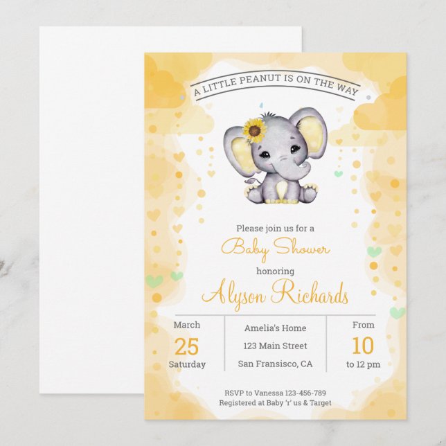 Sunflower yellow Baby Shower Invitation (Front/Back)
