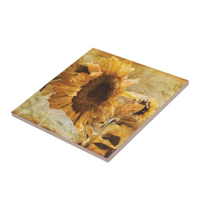 Sunflower Yellow Beautiful Country Floral Design Tile (Side)