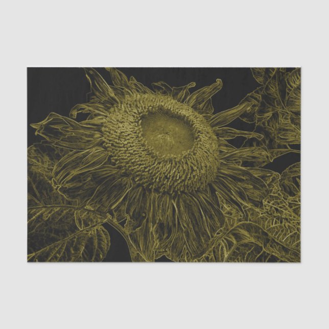 Sunflower Yellow Black Floral Art Decoupage Tissue Paper (Front)