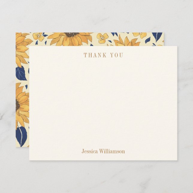 Sunflower Yellow Blue Bridal Shower Custom Name  Thank You Card (Front/Back)