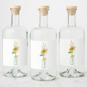 Sunflower Yellow Brown Rustic Country Fall Wedding Liquor Bottle Label