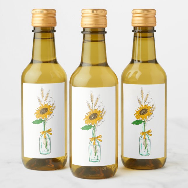 Sunflower Yellow Brown Rustic Country Fall Wedding Wine Label (Bottles)