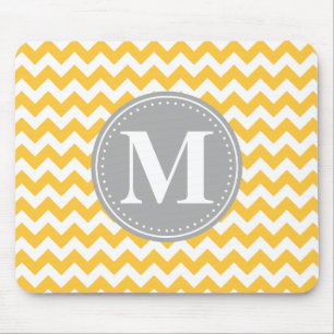 Sunflower Yellow Chevron Pattern Grey Monogram Mouse Mat