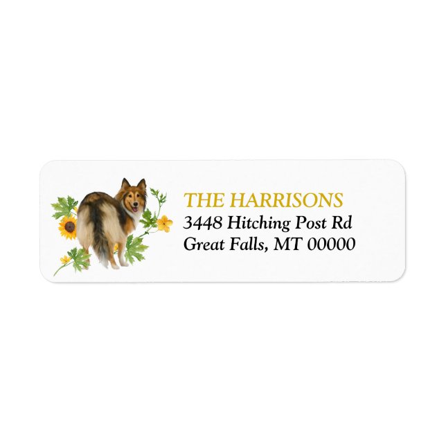 Sunflower Yellow Collie Dog Return Address (Front)