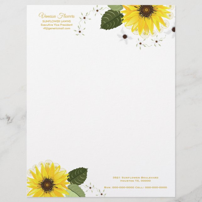 Sunflower Yellow Country Floral Custom Letterhead (Front)
