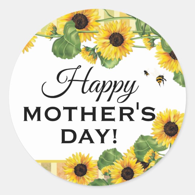 Sunflower Yellow Country Floral Mothers Day Classic Round Sticker (Front)