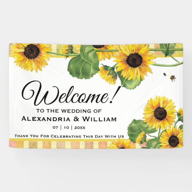 Sunflower Yellow Country Floral | Wedding Welcome Banner (Horizontal)