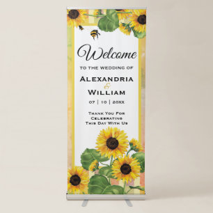 Sunflower Yellow Country Floral   Wedding Welcome Retractable Banner