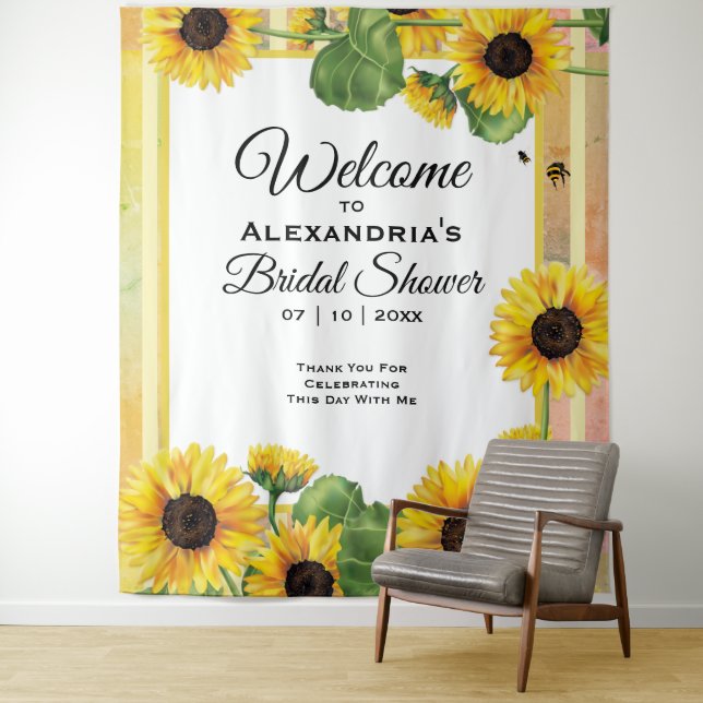 Sunflower Yellow Country Floral | Wedding Welcome Tapestry (In Situ)