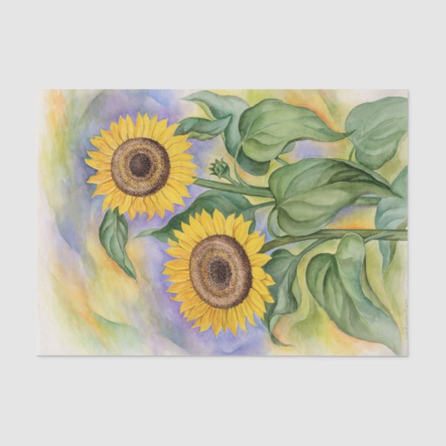 Sunflower Yellow Decoupage Floral Watercolor Art Tissue Paper (Front)