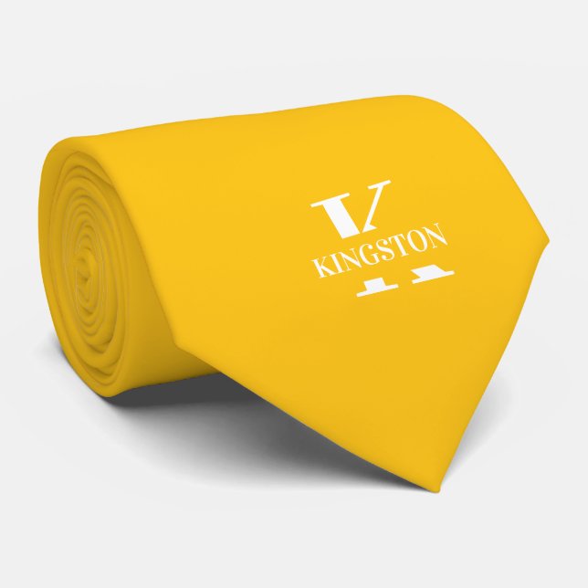 Sunflower Yellow Elegant Monogram + Name  Tie (Rolled)
