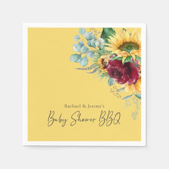 Sunflower Yellow Floral Backyard BBQ Baby Shower Napkin (Front)