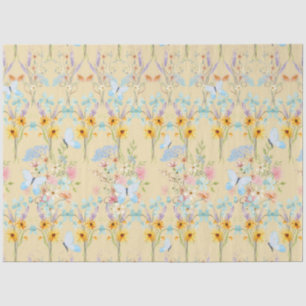 Sunflower Yellow Floral Blue Butterfly Decoupage Tissue Paper
