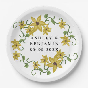 Sunflower Yellow Floral Botanical Hand drawn Oil  Paper Plate