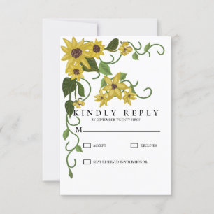 Sunflower Yellow Floral Botanical Hand drawn Oil RSVP Card