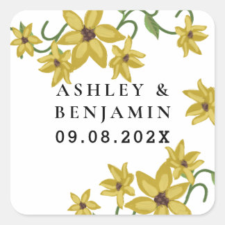 Sunflower Yellow Floral Botanical Hand drawn Oil Square Sticker