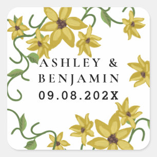 Sunflower Yellow Floral Botanical Hand drawn Oil  Square Sticker