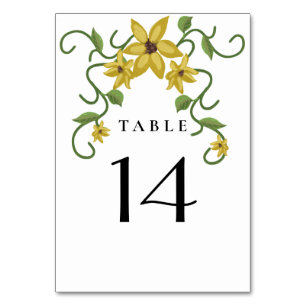 Sunflower Yellow Floral Botanical Hand drawn Oil Table Number