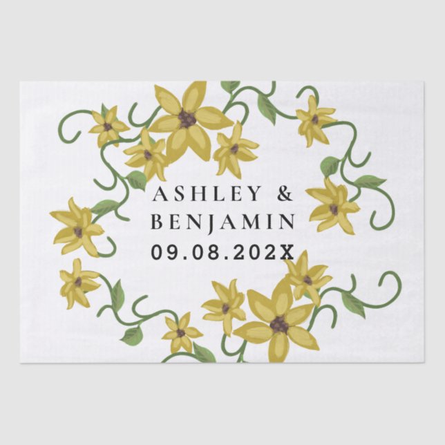 Sunflower Yellow Floral Botanical Hand drawn Oil  Tissue Paper (Front)