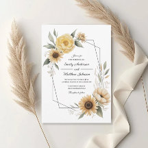Sunflower Yellow Floral Frame Wedding Invitation