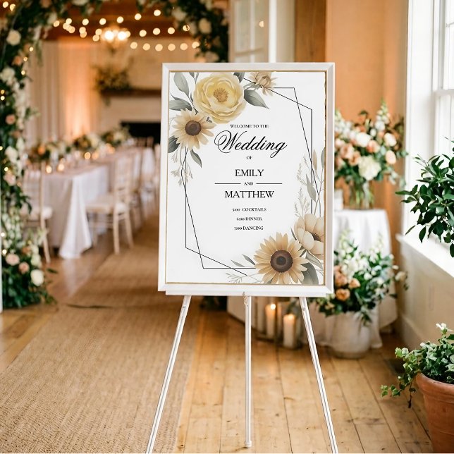 Sunflower Yellow Floral Framed Wedding Poster (Creator Uploaded)