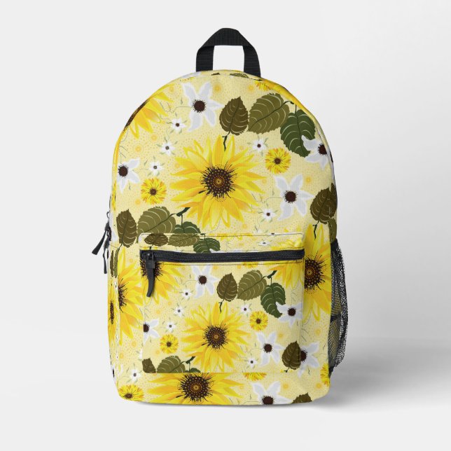 Sunflower Yellow Floral Printed Backpack (Front)
