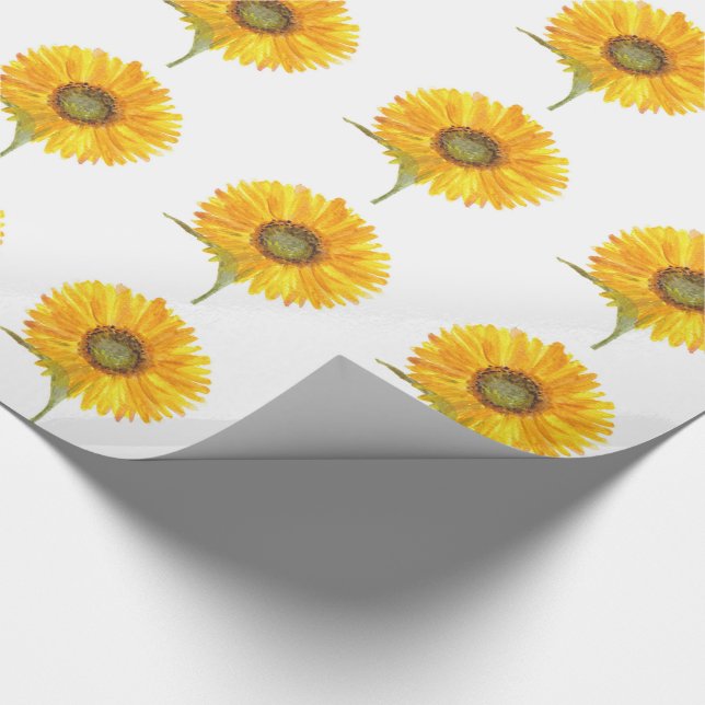 Sunflower yellow floral watercolor Summer Rustic Wrapping Paper (Corner)