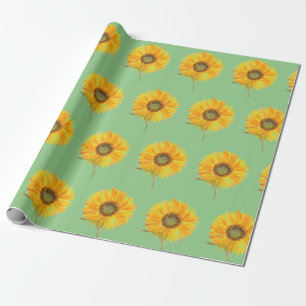 Sunflower yellow floral watercolor Summer Rustic Wrapping Paper