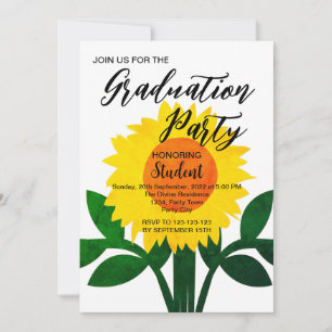 Sunflower Yellow Flower Graduation Party Invitation