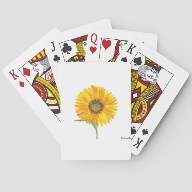 Sunflower yellow flower watercolor playing cards (Back)