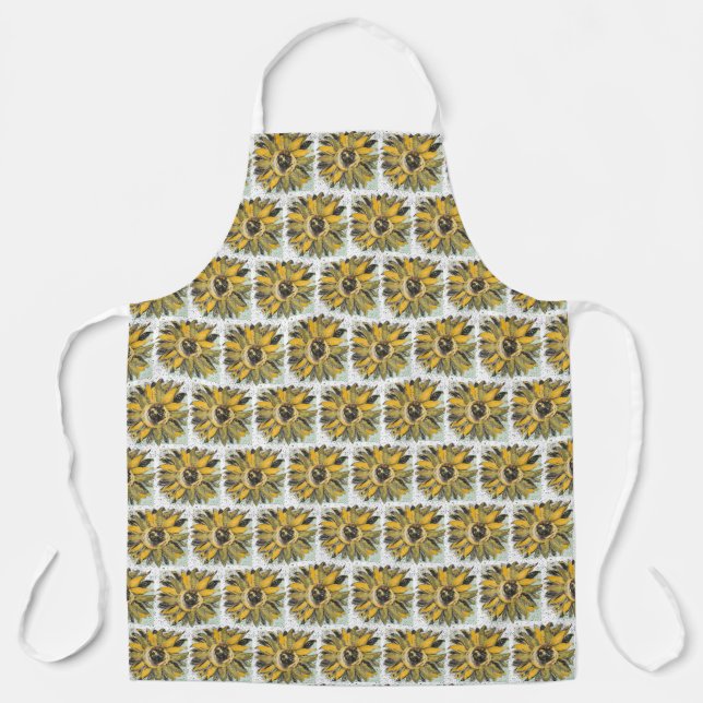 Sunflower Yellow Green Black Watercolor Style Art Apron (Front)