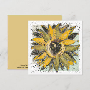 Sunflower Yellow Green Black Watercolor Style Art Card