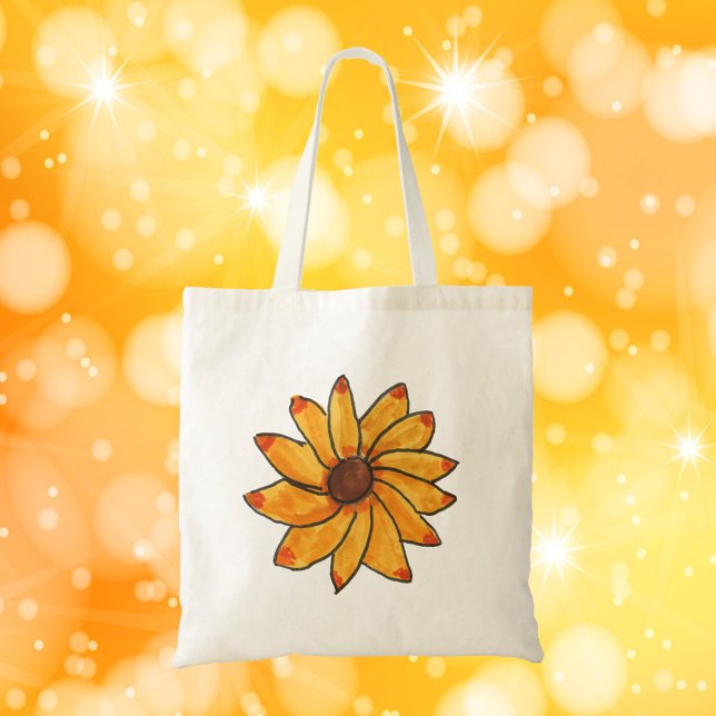 Sunflower Yellow Hand Drawn Ink Tote Bag (A tote bag with a hand drawn sunflower)