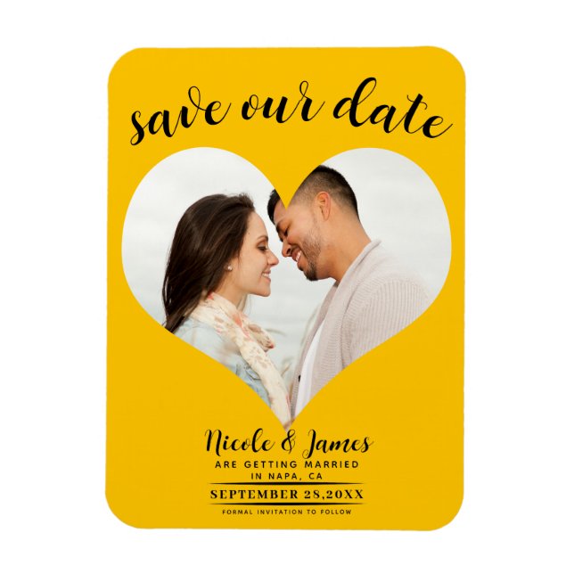 Sunflower Yellow Heart Photo Wedding Save the Date Magnet (Vertical)