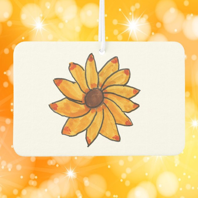 Sunflower Yellow Marker Hand Drawn Car Air Freshener (An air freshener with a hand drawn sunflower)