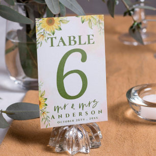 Sunflower Yellow New Mr And Mrs Cute Wedding Table Number