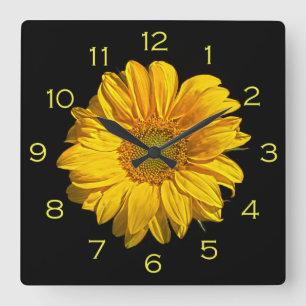 Sunflower Yellow Numbers wccnm Square Wall Clock