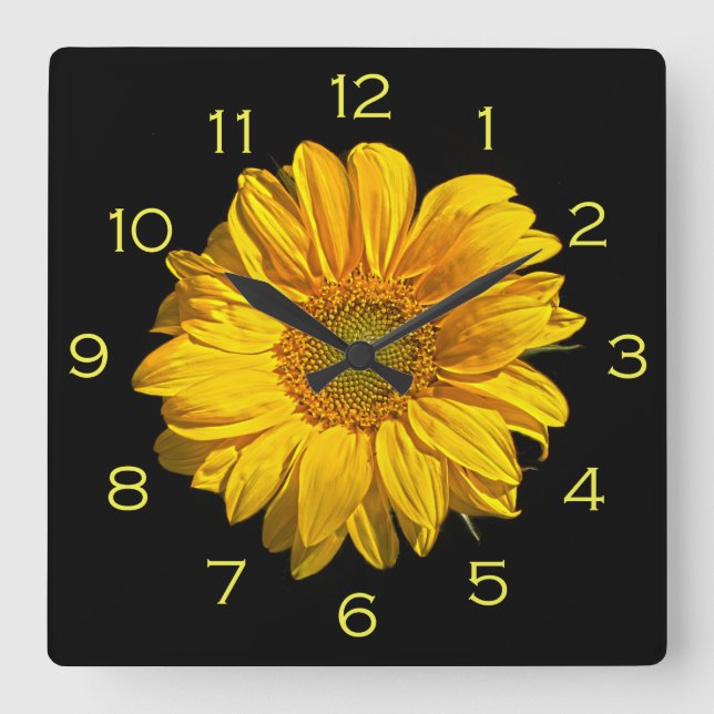 Sunflower Yellow Numbers wccnm Square Wall Clock (Front)