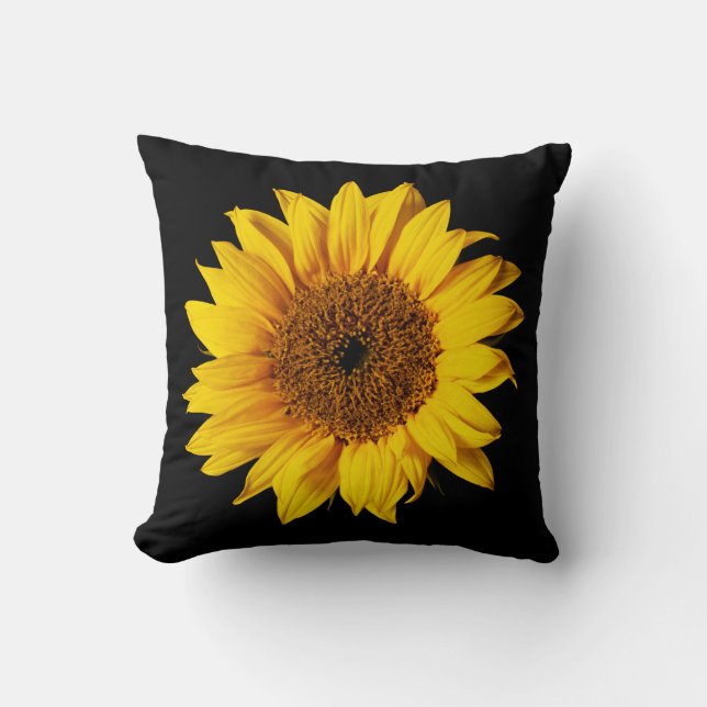 Sunflower Yellow on Black - Customised Sun Flowers Cushion (Front)