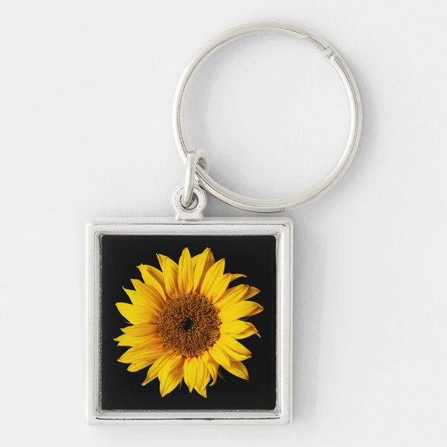 Sunflower Yellow on Black - Customised Sun Flowers Key Ring (Front)