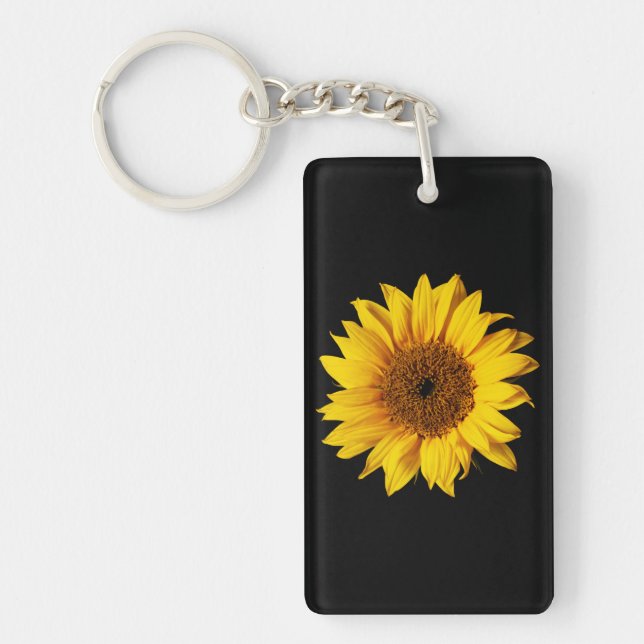 Sunflower Yellow on Black - Customised Sun Flowers Key Ring (Front)