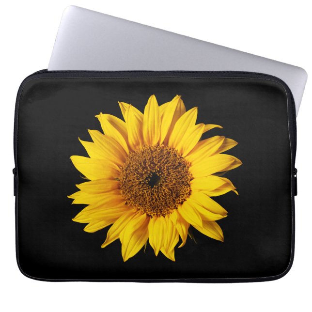 Sunflower Yellow on Black - Customised Sun Flowers Laptop Sleeve (Front)