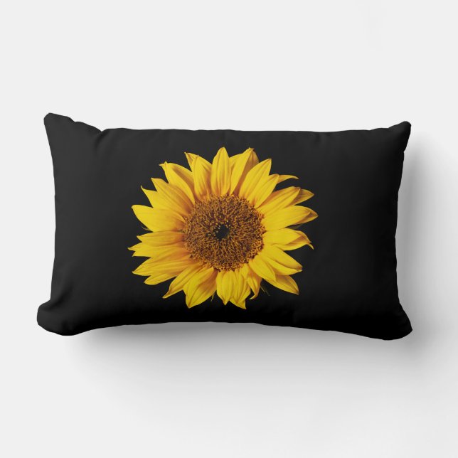Sunflower Yellow on Black - Customised Sun Flowers Lumbar Cushion (Front)