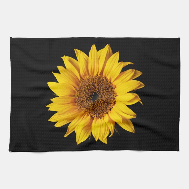 Sunflower Yellow on Black - Customised Sun Flowers Tea Towel (Horizontal)