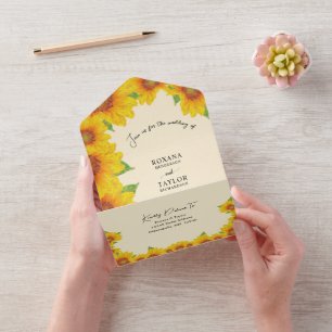 Sunflower Yellow Orange All in One Wedding Invite