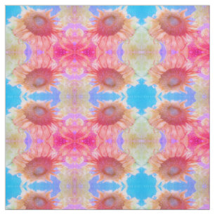 Sunflower Yellow Pink Blue Boho Chic Floral Fabric