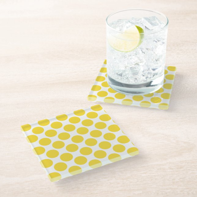 Sunflower Yellow Polka Dots Glass Coaster (Angled)