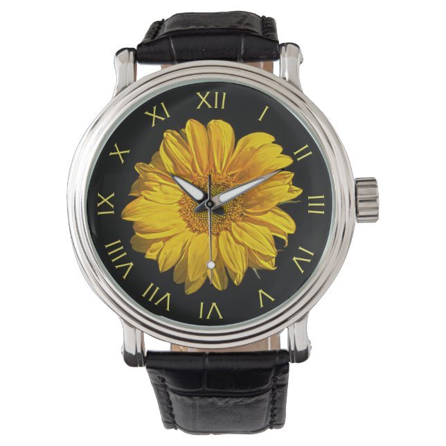 Sunflower Yellow Roman Numbers wacna Watch (Front)