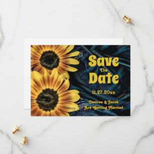 Sunflower Yellow Rustic Blue Denim Save The Date